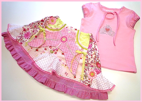 Rosa Mädchenkombi nähen, Schnittmuster farbenmix Rock und Shirt Kombi, Schnittmuster farbenmix