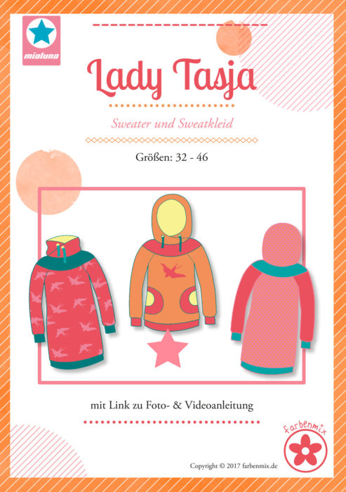 Lady Tasja Papierschnittmuster große: 32 bis 46 - Sweater und Sweatkleid für Damen - Damenschnittmuster farbenmix