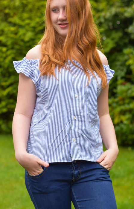 Carmenbluse aus Herrenhemd - ein Upcycling Projekt von Malina von farbenmix 