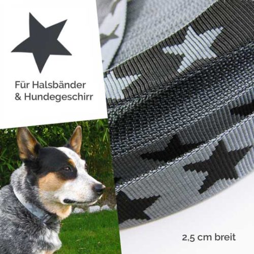 Ideal für Hundehalsband Gurtband mit Sternen Nylonband von farbenmix in 2,5 cm breit 